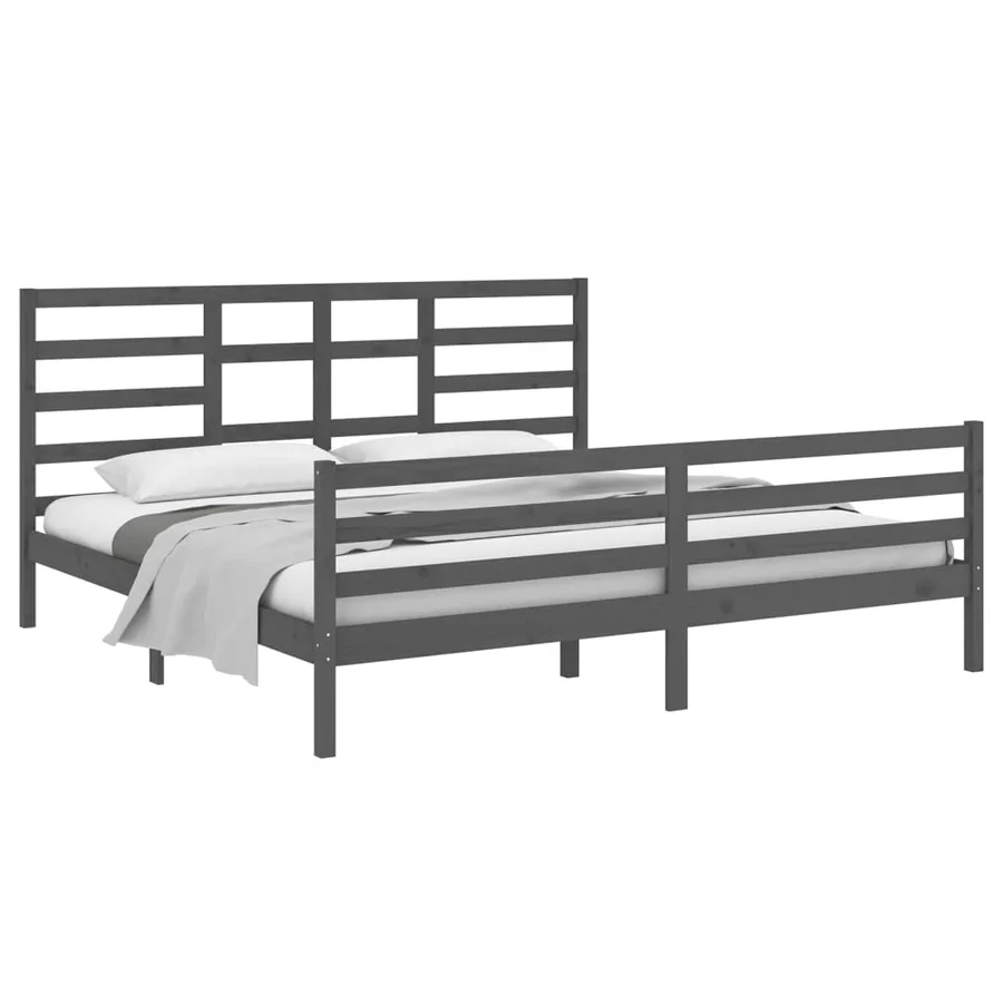 Cadre de lit sans matelas bois massif gris 200x200 cm - 3