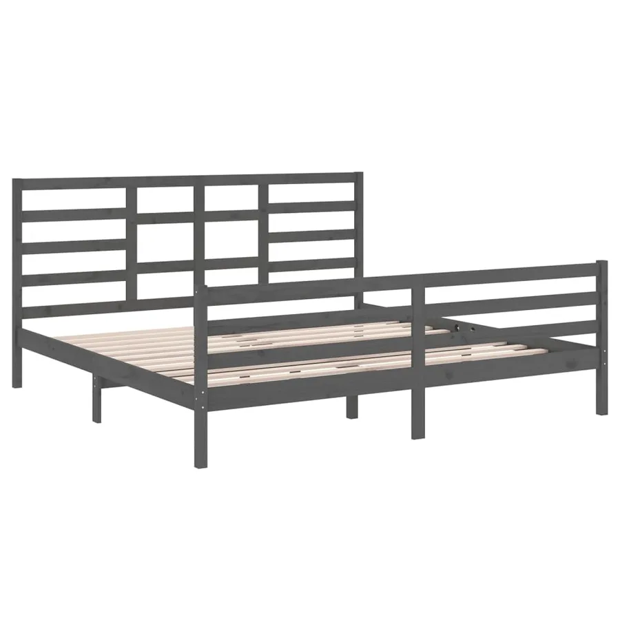 Cadre de lit sans matelas bois massif gris 200x200 cm - 4