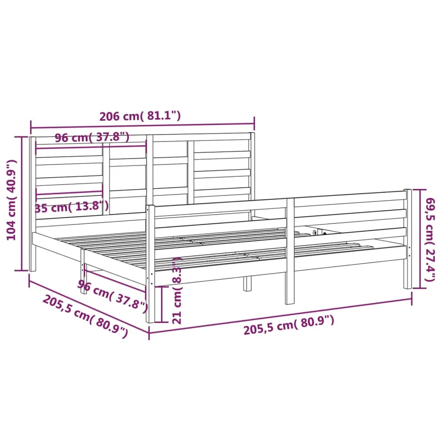 Cadre de lit sans matelas bois massif gris 200x200 cm - 6