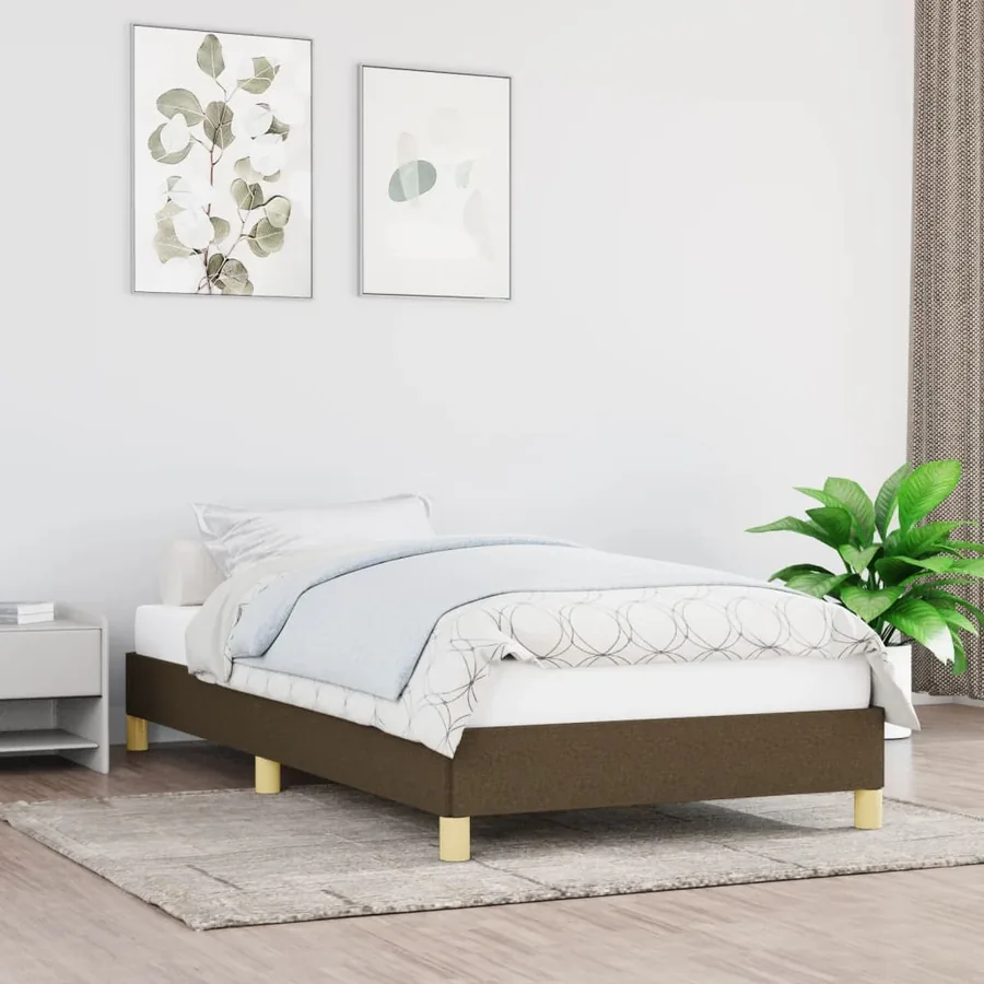 Cadre de lit sans matelas marron foncé 90x190 cm tissu