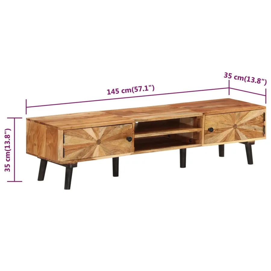 Meuble TV 145x35x35 cm Bois d'acacia massif - 10
