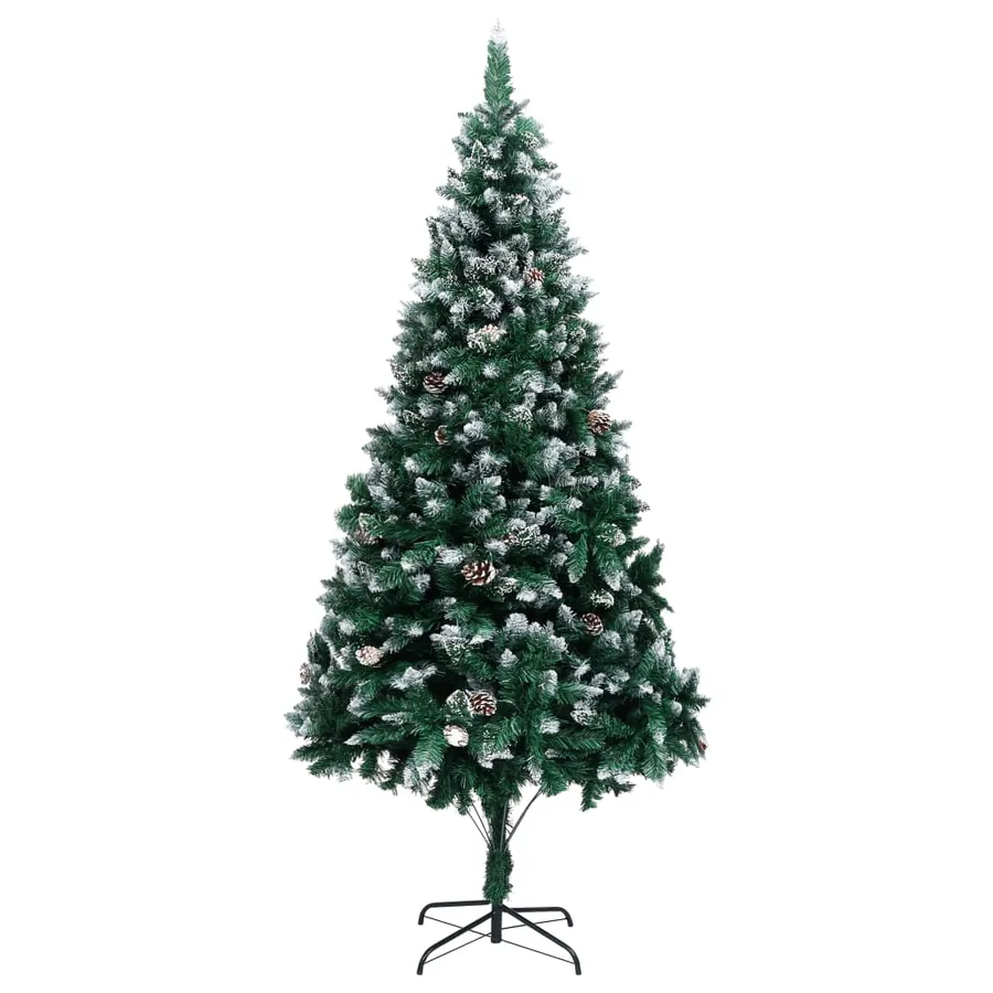Sapin de Noël avec pommes de pin et neige blanche 210 cm