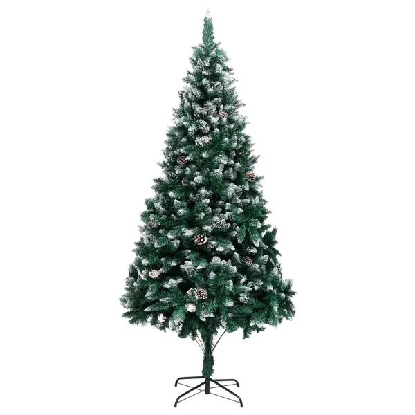 Sapin de Noël avec pommes de pin et neige blanche 210 cm