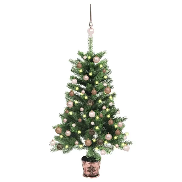 Arbre de Noël artificiel pré-éclairé et boules 65 cm vert