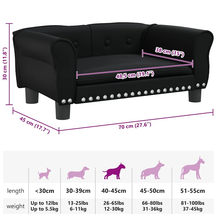 Lit pour chien noir 70x45x30 cm similicuir - 7