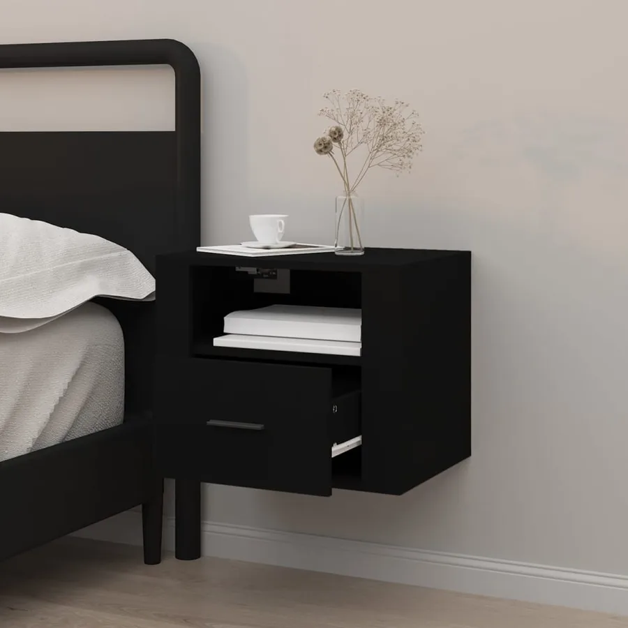 Table de chevet murale Noir 50x36x40 cm - 3