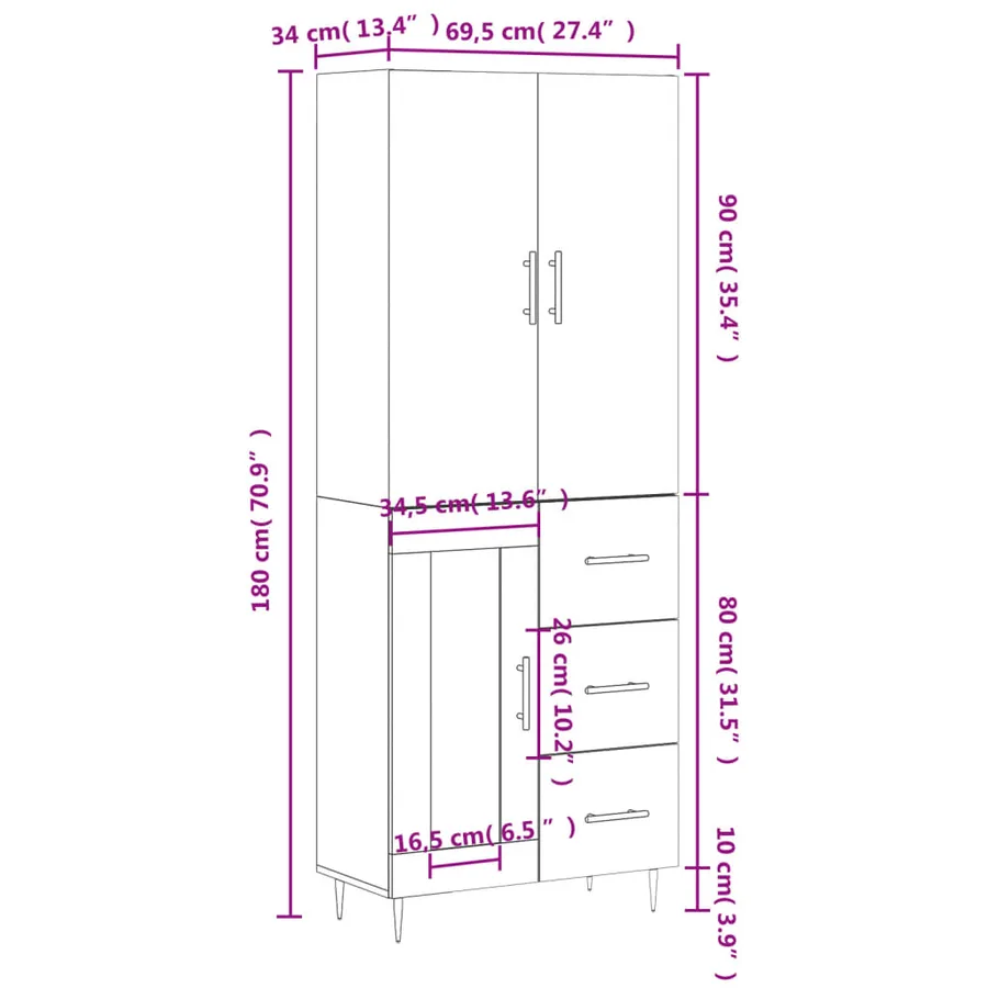 Buffet haut Gris béton 69,5x34x180 cm Bois d'ingénierie - 14