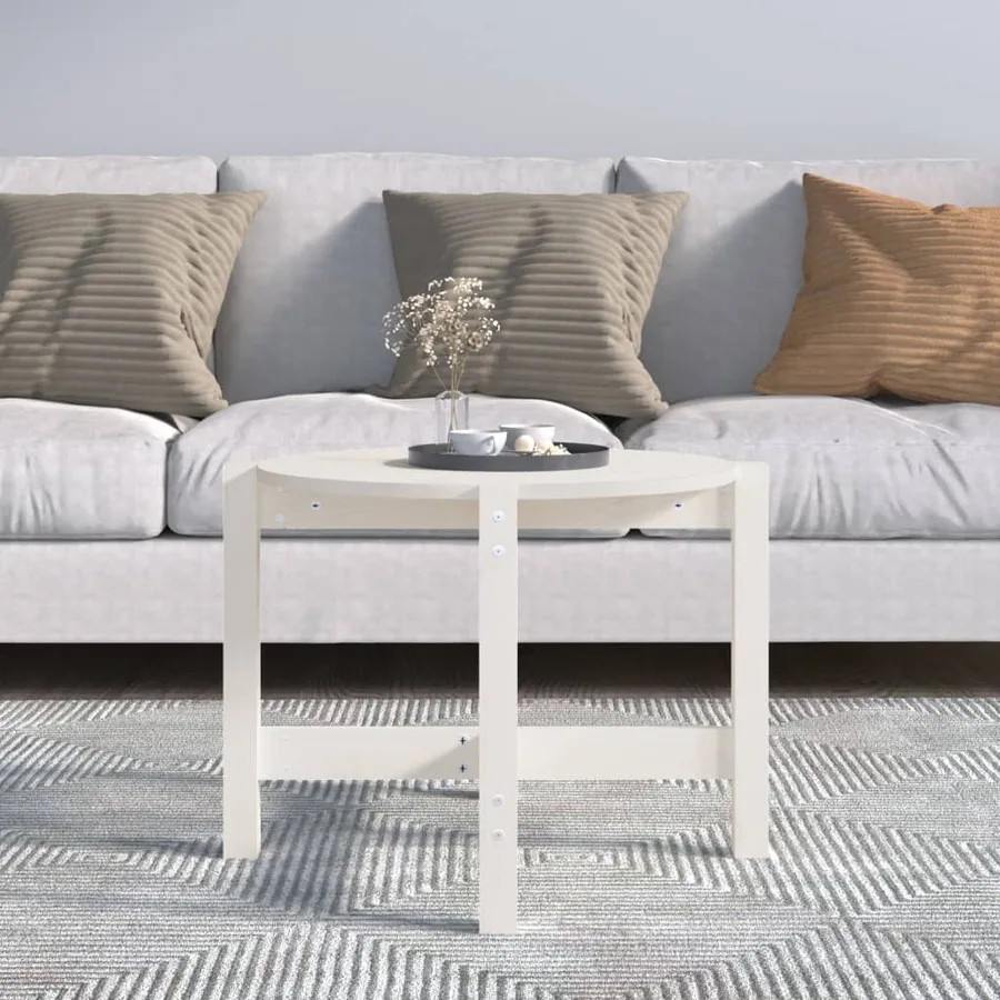 Table basse Blanc Ø 62,5x45 cm Bois massif de pin - 3