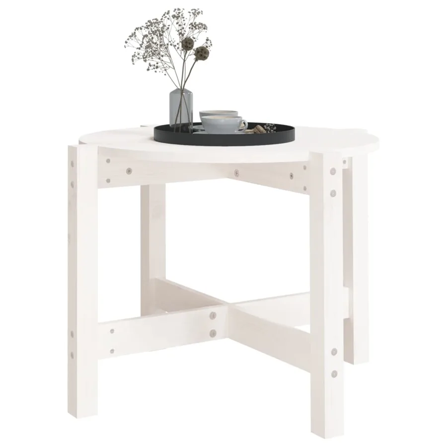 Table basse Blanc Ø 62,5x45 cm Bois massif de pin - 4