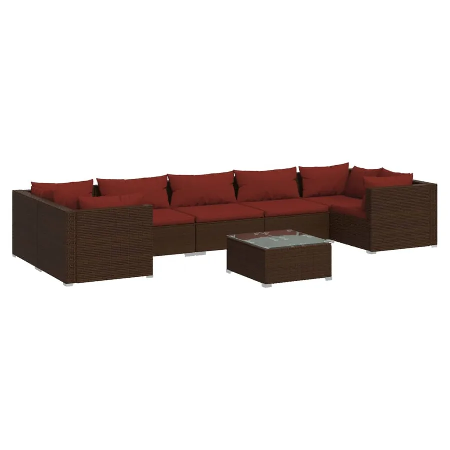 Salon de jardin 8 pcs avec coussins résine tressée marron - 2