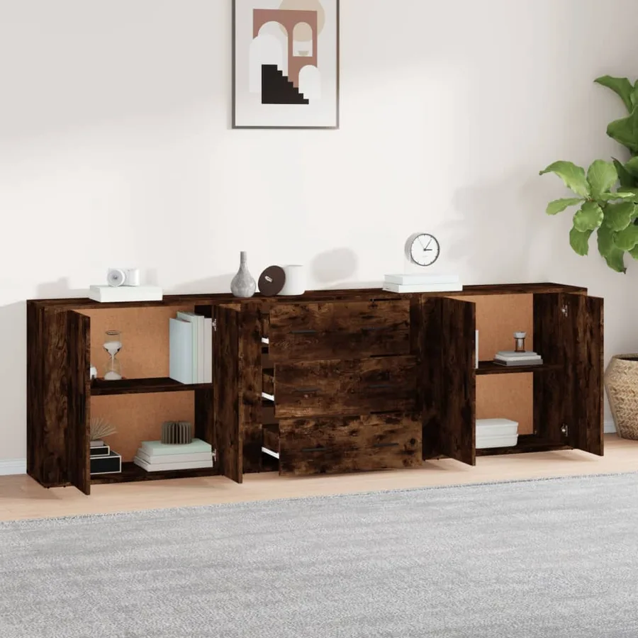 Buffets 3 pcs Chêne fumé Bois d'ingénierie - 3