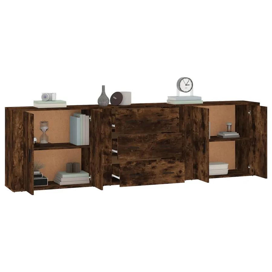 Buffets 3 pcs Chêne fumé Bois d'ingénierie - 4