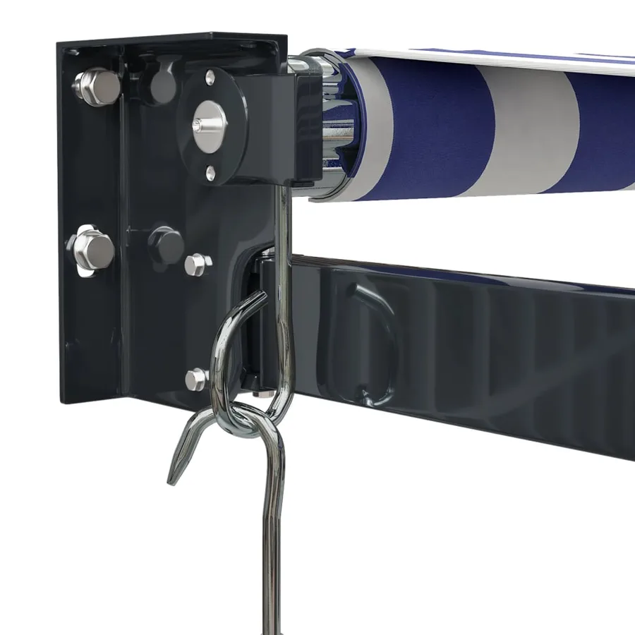 Auvent rétractable bleu et blanc 5x3 m tissu et aluminium - 7