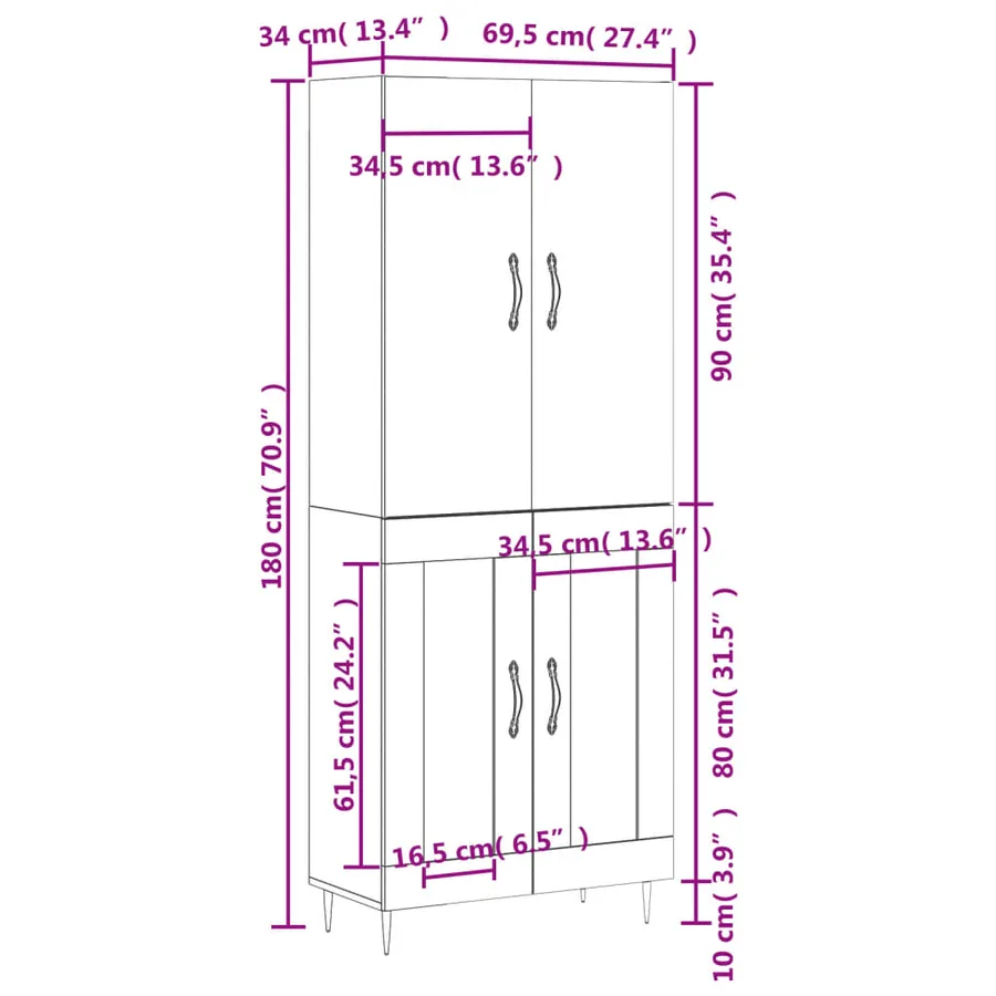 Buffet haut Sonoma gris 69,5x34x180 cm Bois d'ingénierie - 13