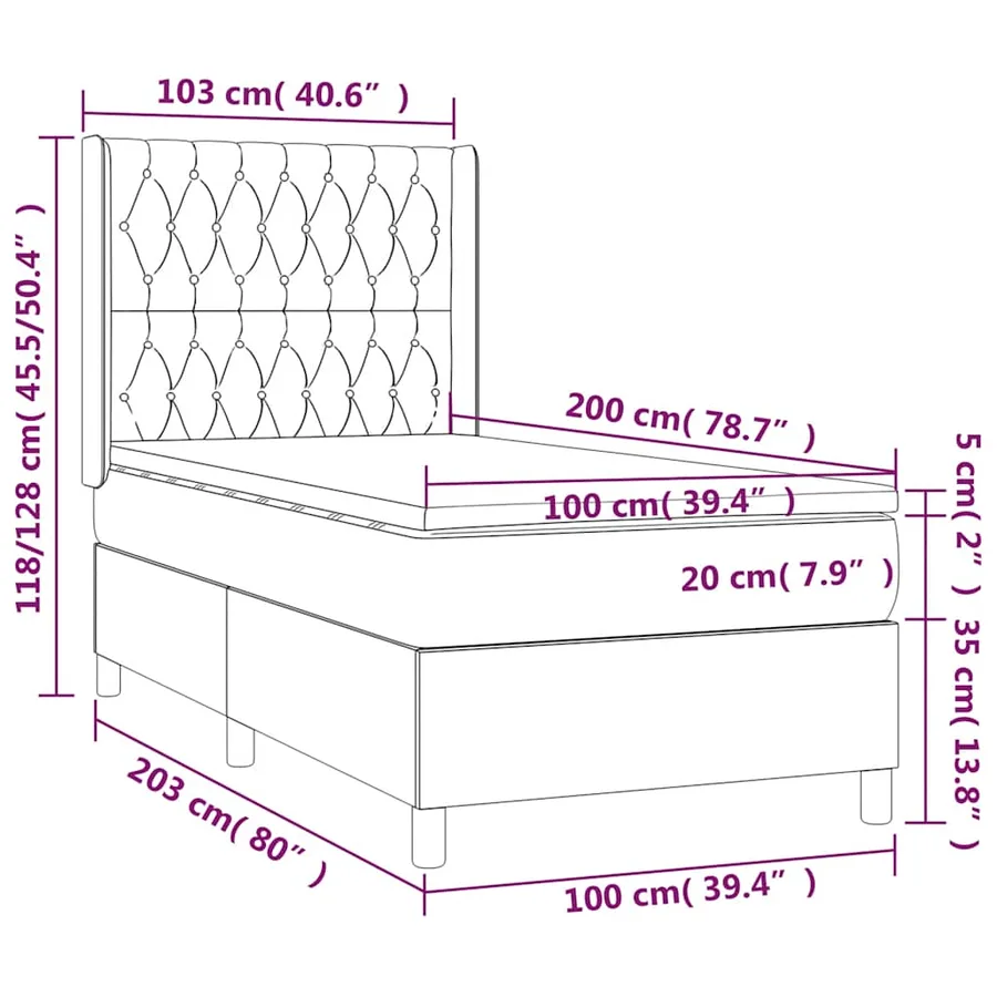 Sommier à lattes de lit matelas et LED Bleu foncé 100x200 cm - 9