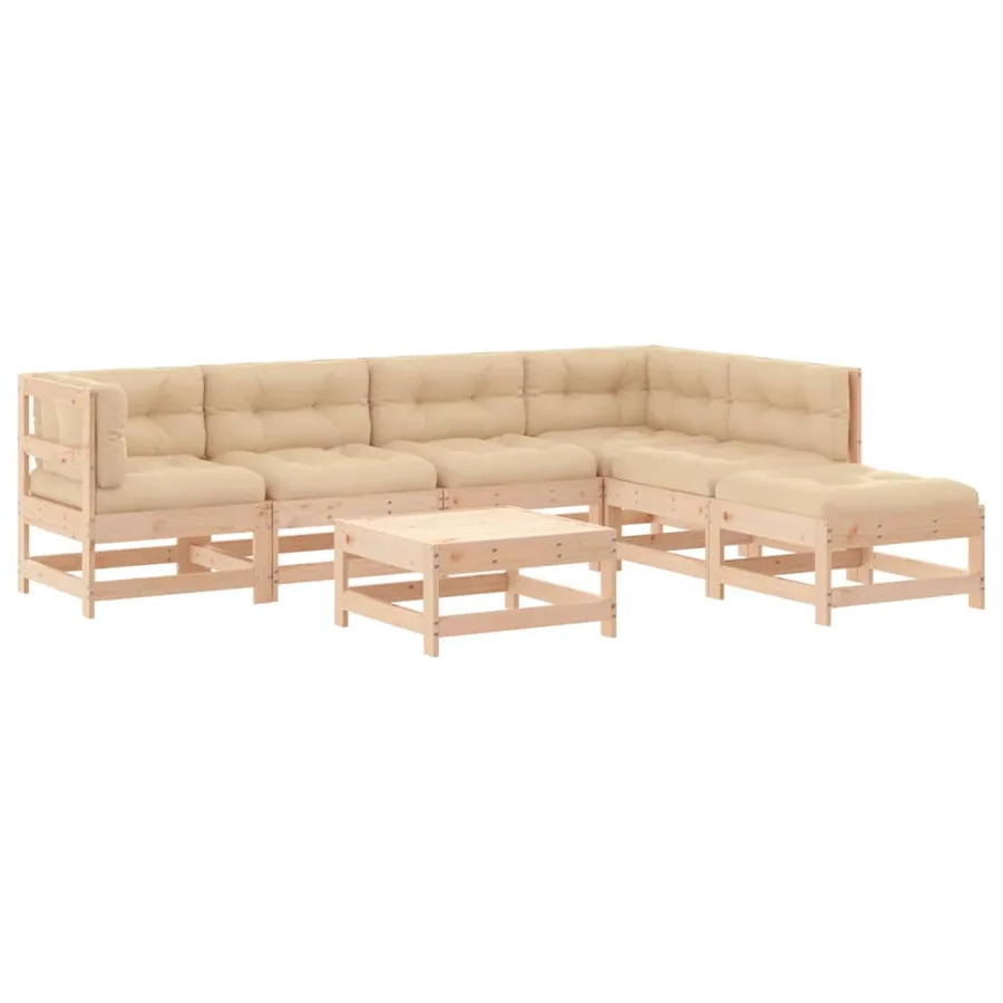 Salon de jardin 7 pcs avec coussins bois massif - 2