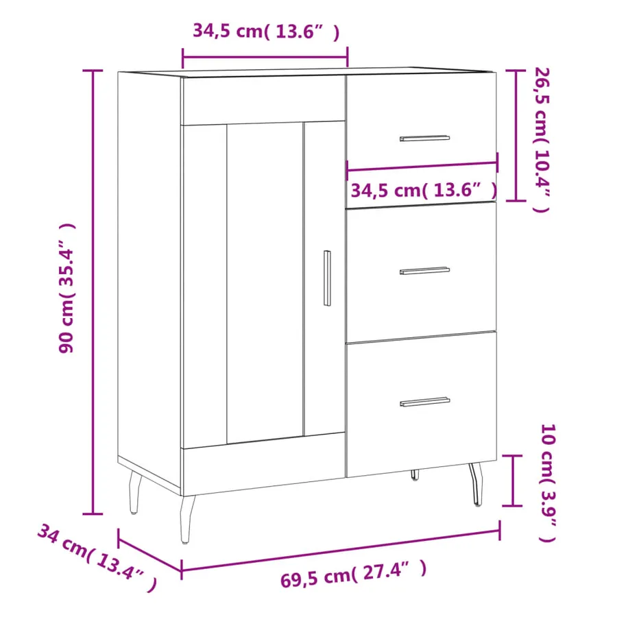 Buffet blanc 69,5x34x90 cm bois d'ingénierie - 14