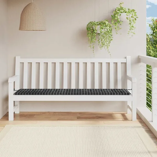 Coussin de banc de jardin carreaux noir 200x50x3 cm tissu