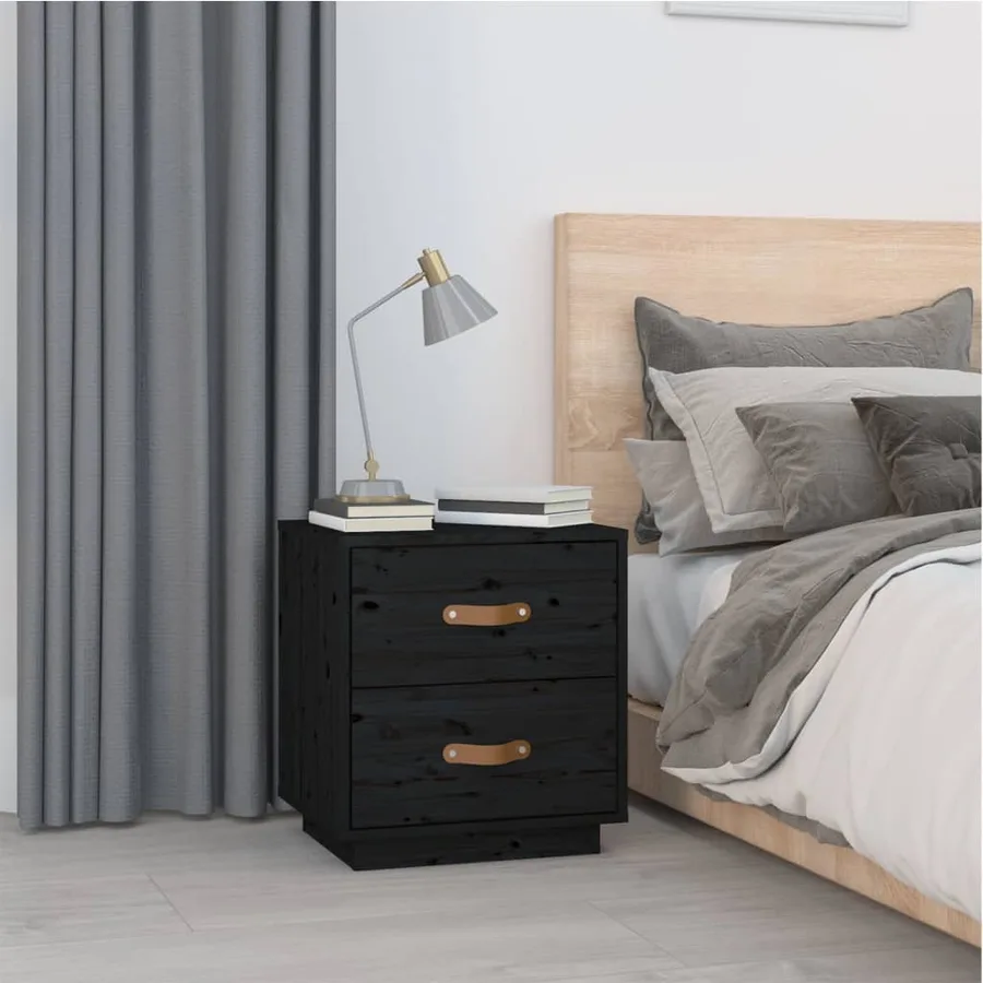 Tables de chevet 2 pcs Noir 40x34x45 cm Bois de pin massif - 3
