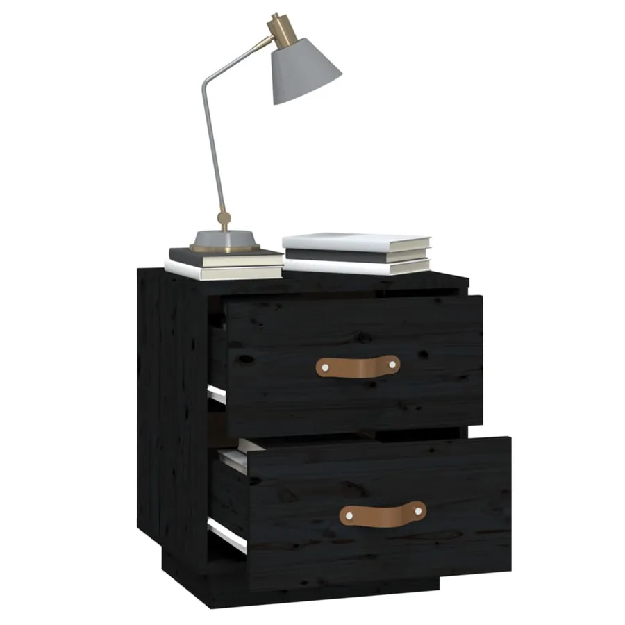 Tables de chevet 2 pcs Noir 40x34x45 cm Bois de pin massif - 5