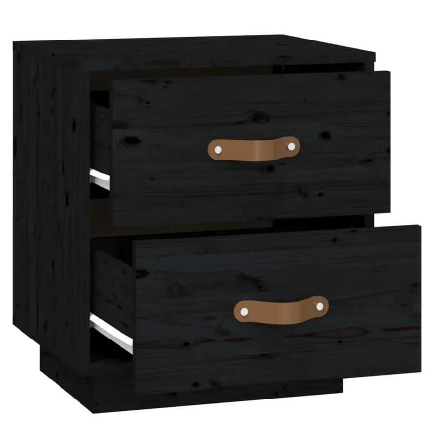 Tables de chevet 2 pcs Noir 40x34x45 cm Bois de pin massif - 8