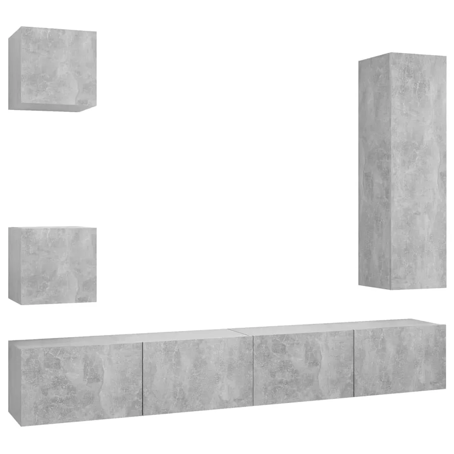 Ensemble de meuble TV 5 pcs Gris béton Bois d'ingénierie - 2
