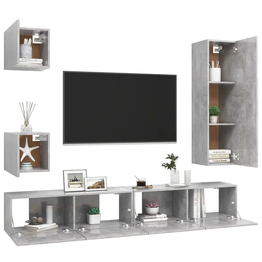Ensemble de meuble TV 5 pcs Gris béton Bois d'ingénierie - 3