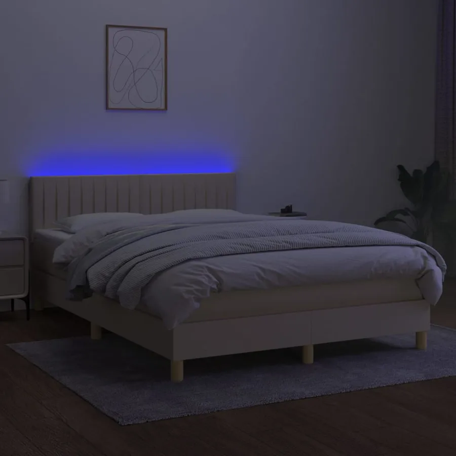 Sommier à lattes de lit avec matelas LED Crème 140x200 cm Tissu - 3