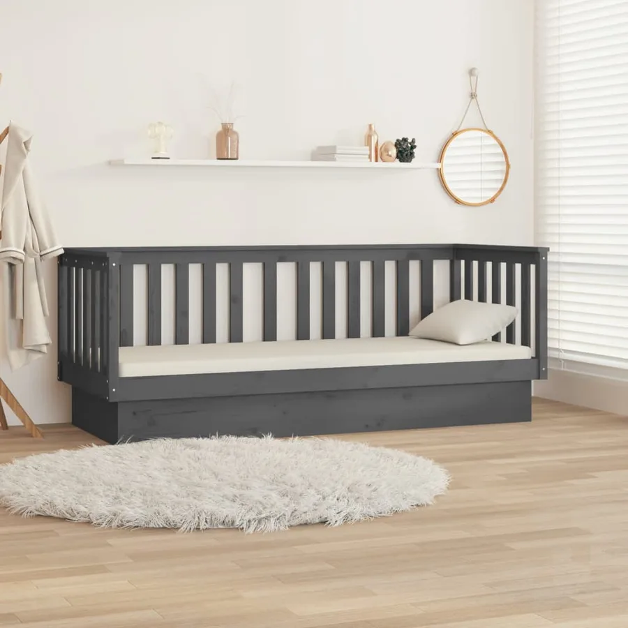Lit de jour sans matelas gris 75x190 cm bois de pin massif - 4