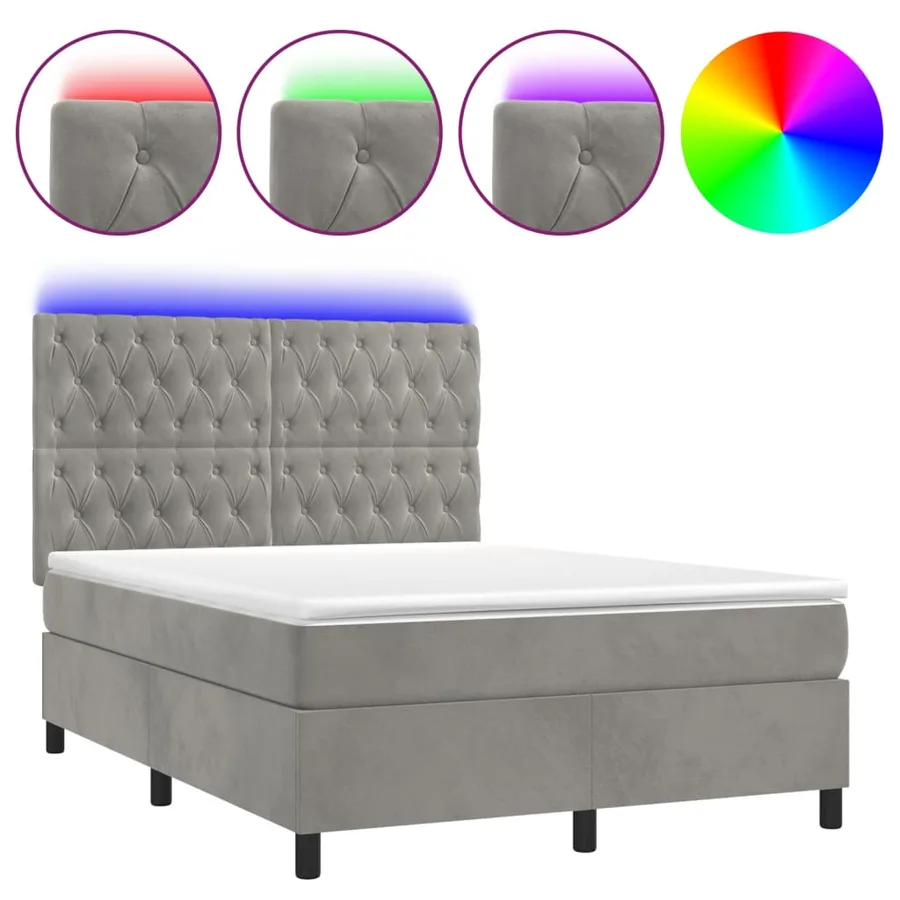 Sommier à lattes de lit matelas et LED Gris clair 140x200 cm - 2