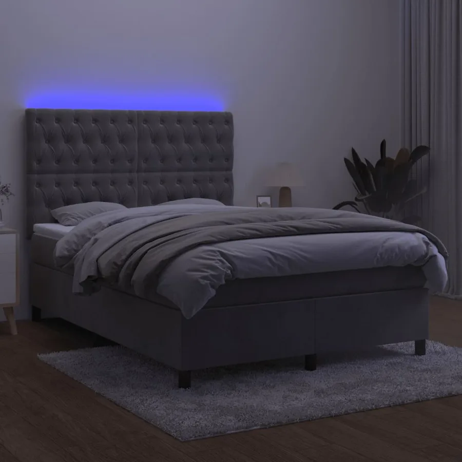 Sommier à lattes de lit matelas et LED Gris clair 140x200 cm - 4