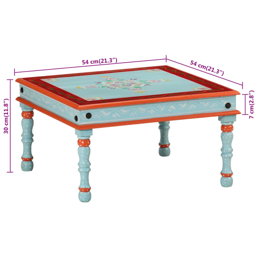 Table basse bleu bois de manguier massif peint à la main - 7