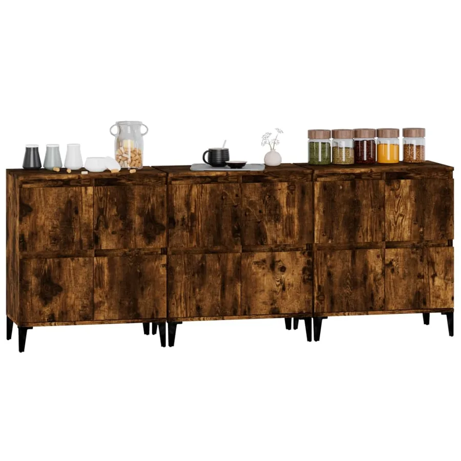 Buffets 3 pcs chêne fumé 60x35x70 cm bois d'ingénierie - 4