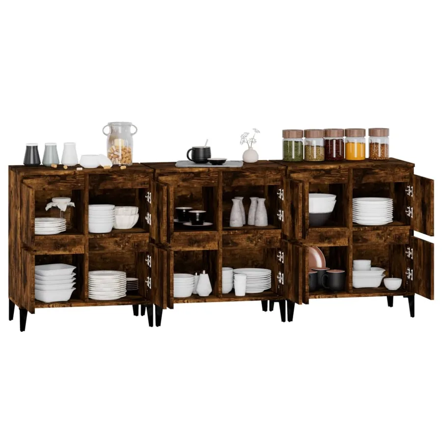 Buffets 3 pcs chêne fumé 60x35x70 cm bois d'ingénierie - 5