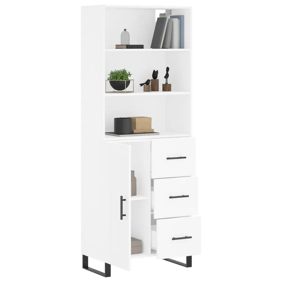 Buffet haut Blanc 69,5x34x180 cm Bois d'ingénierie - 3