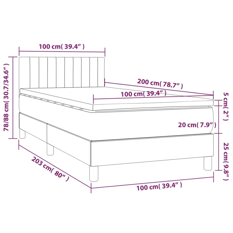 Sommier à lattes de lit avec matelas LED Gris foncé 100x200 cm - 8