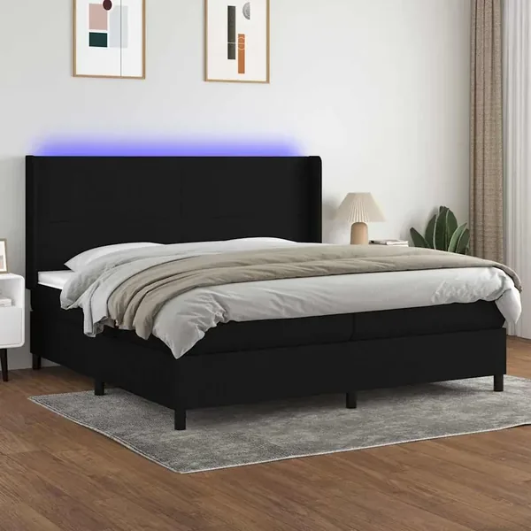 Sommier à lattes de lit matelas LED Noir 200x200 cm Tissu