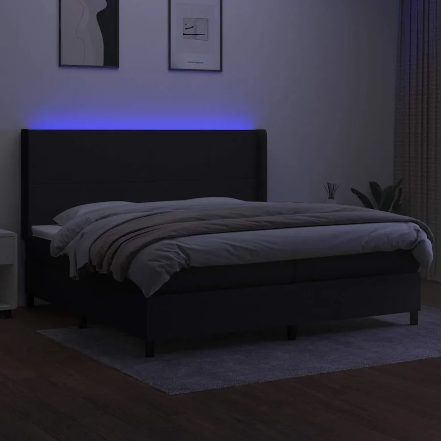 Sommier à lattes de lit matelas LED Noir 200x200 cm Tissu - 3