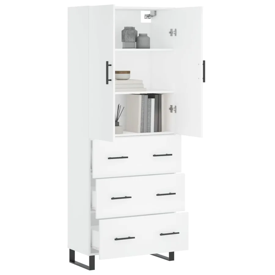 Buffet haut Blanc 69,5x34x180 cm Bois d'ingénierie - 3