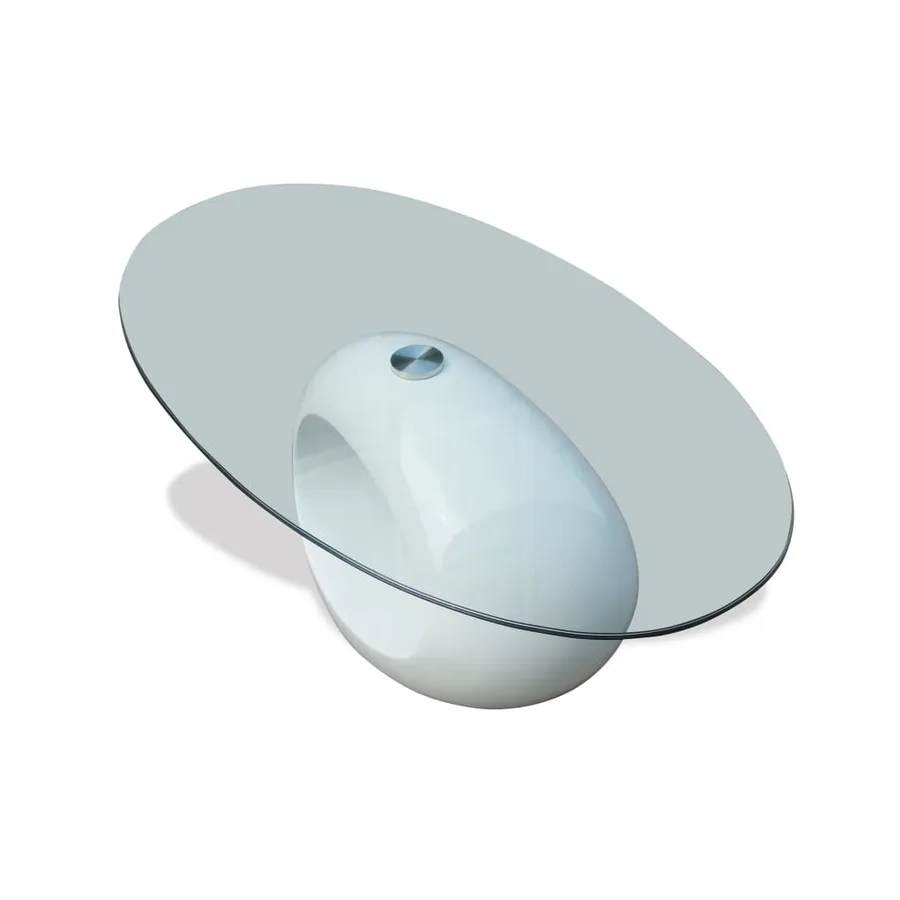 Table basse avec dessus de table en verre ovale Blanc brillant - 2