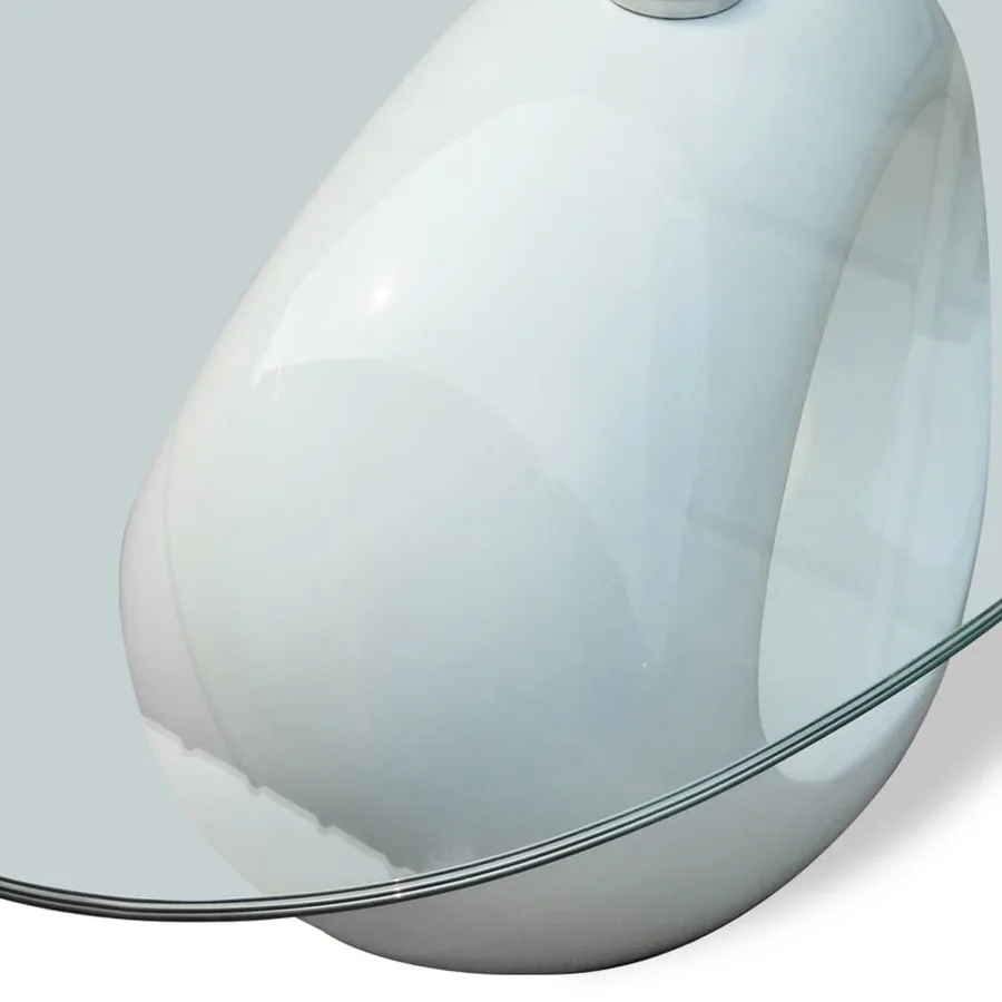 Table basse avec dessus de table en verre ovale Blanc brillant - 4