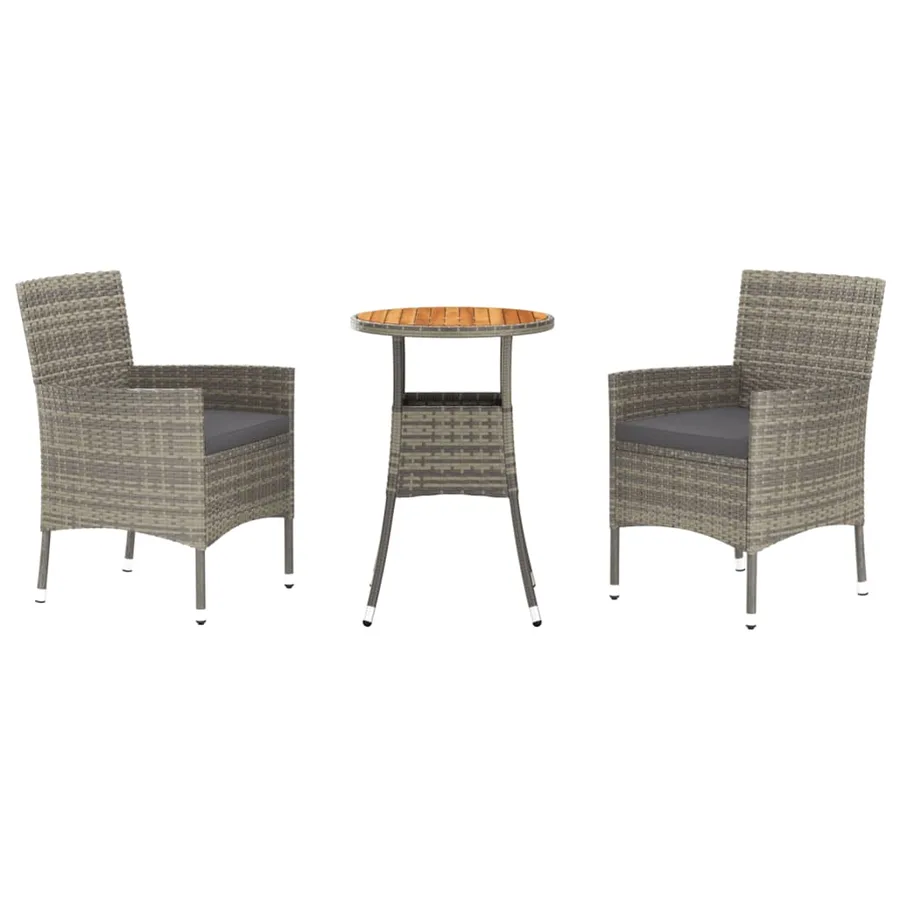 Ensemble de bistro de jardin 3 pcs coussins gris poly rotin - 2