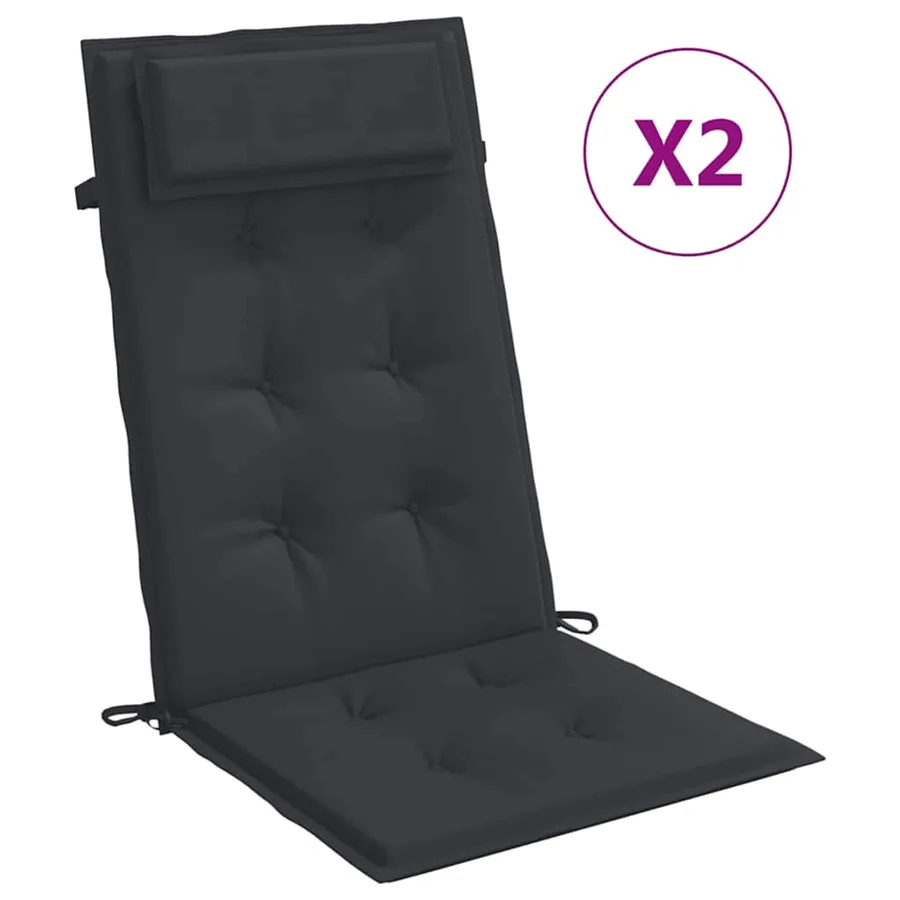 Coussins de chaise à dossier haut lot de 2 noir tissu oxford - 2
