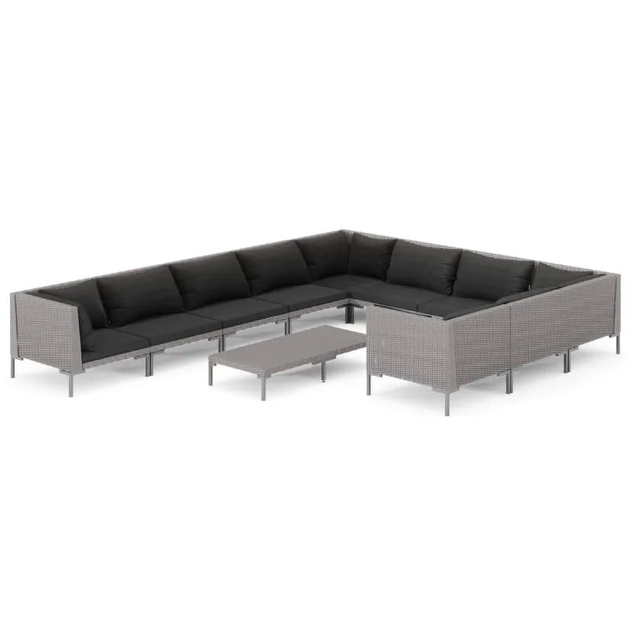 Salon de jardin 11 pcs avec coussins Résine tressée Gris foncé - 2