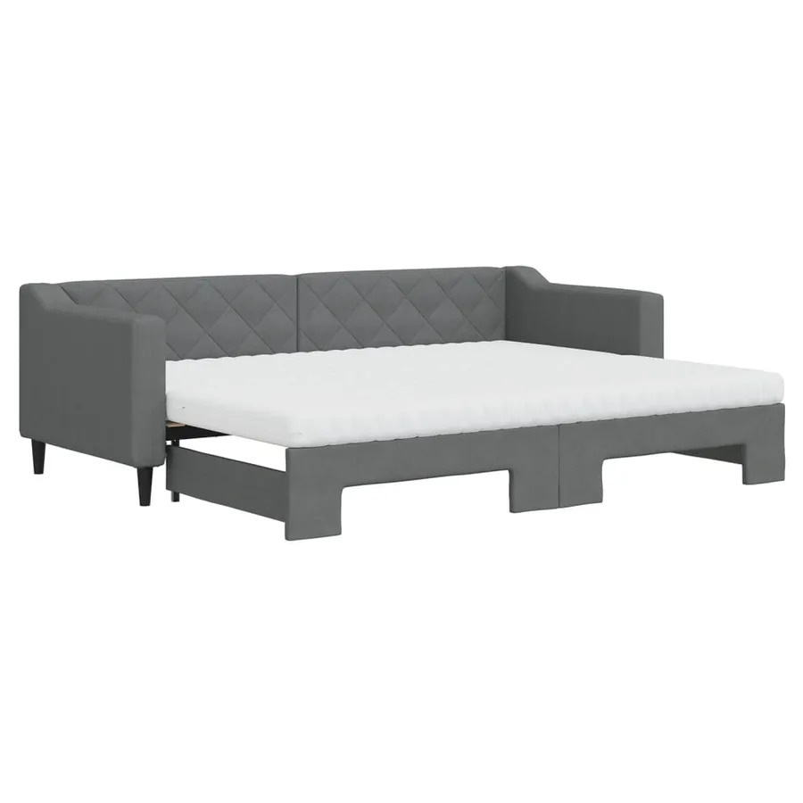 Lit de jour avec gigogne et matelas gris foncé 80x200 cm tissu - 2