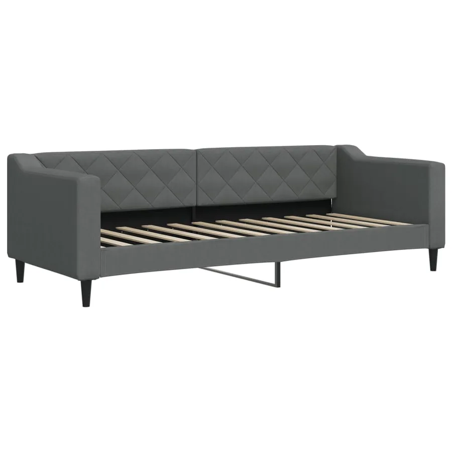 Lit de jour avec gigogne et matelas gris foncé 80x200 cm tissu - 4