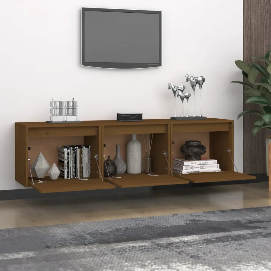 Meubles TV 3 pcs Marron miel Bois massif de pin - 3