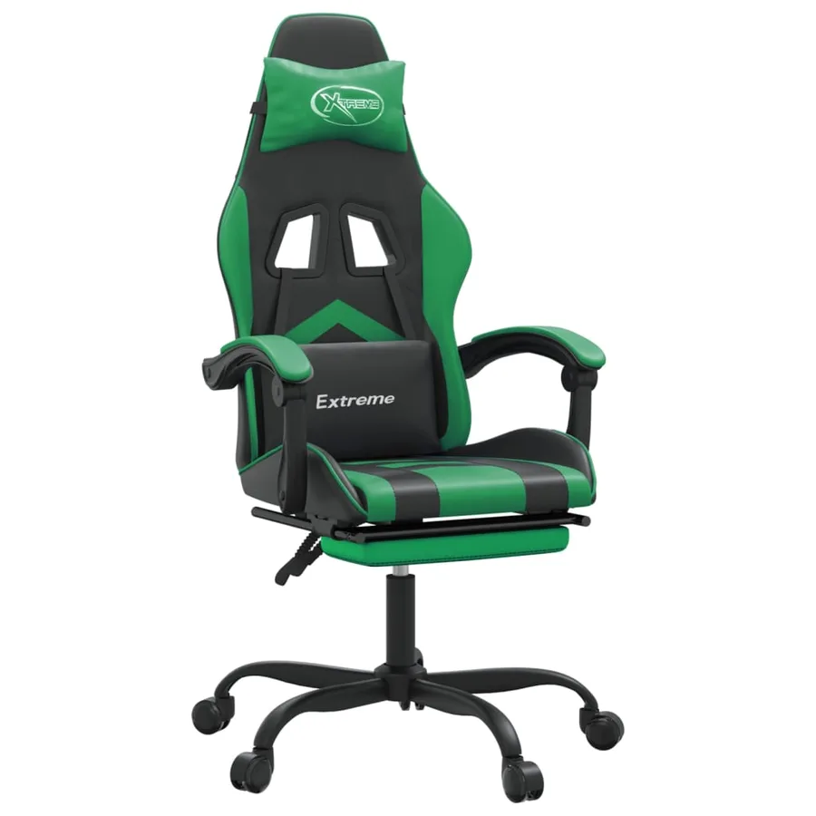 Chaise de jeu avec repose-pied Noir et vert Similicuir - 2