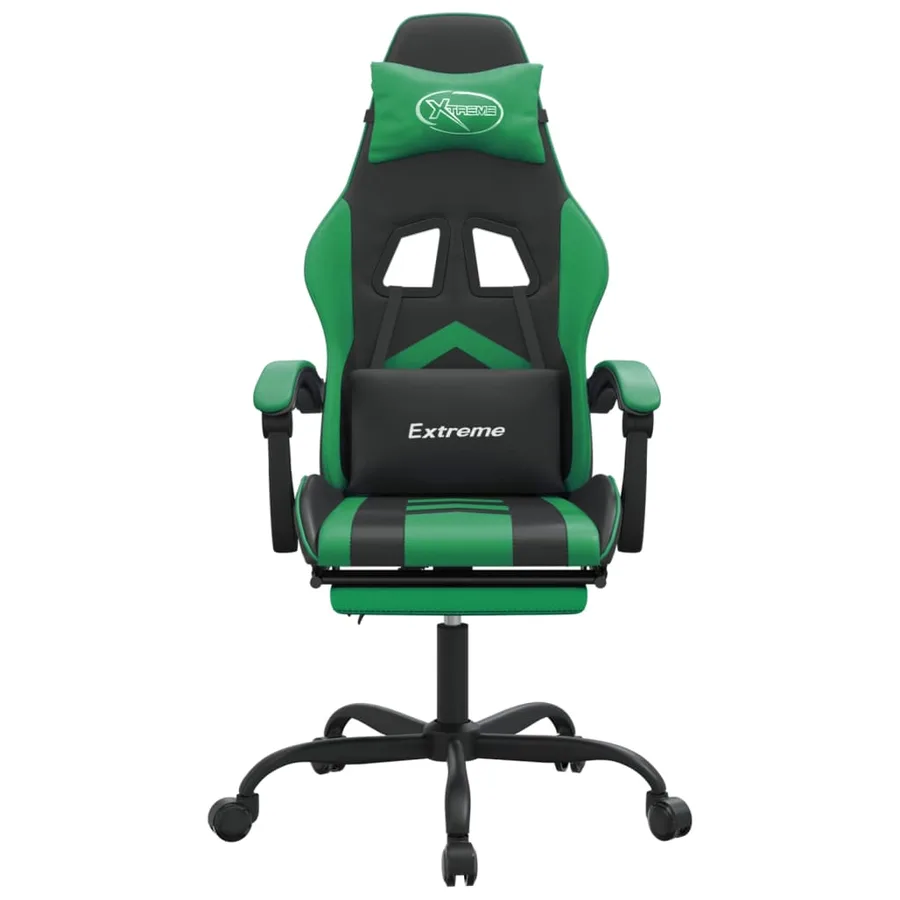 Chaise de jeu avec repose-pied Noir et vert Similicuir - 3