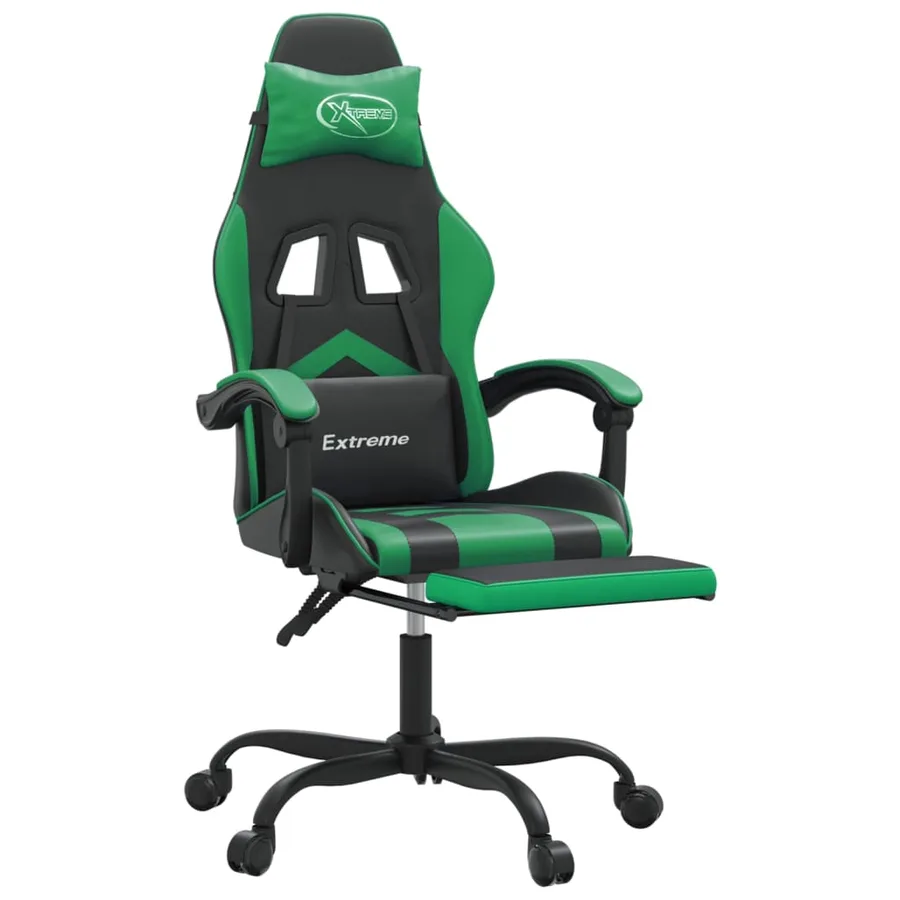 Chaise de jeu avec repose-pied Noir et vert Similicuir - 6